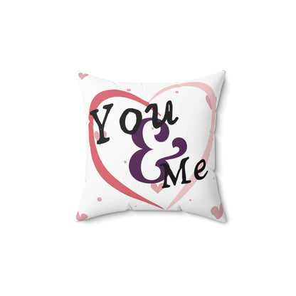 Front of white “You & Me” Floating Hearts pillow.