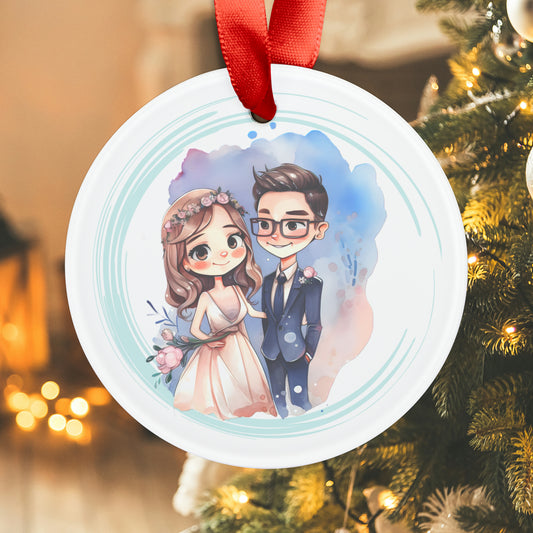 Style 4 Mr and Mrs 1st Christmas Watercolor Personalized Acrylic Ornament with Ribbon