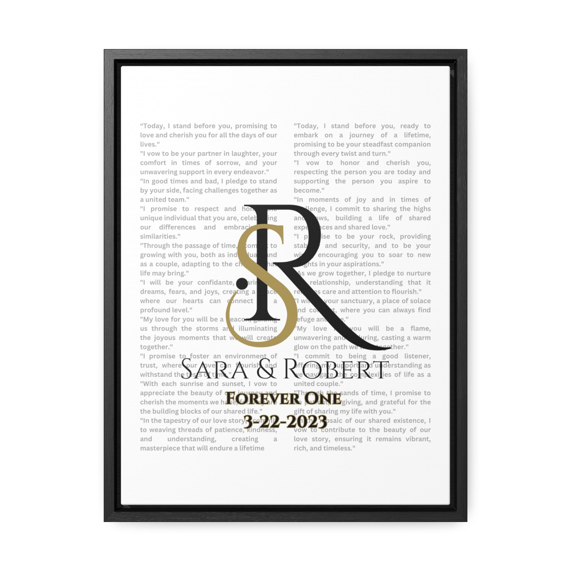 Monogram framed Gallery Canvas of Vows Sty 7 in black frame.