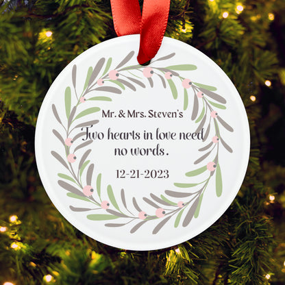 Style 5 Mr and Mrs 1st Christmas Watercolor Personalized Acrylic Ornament with Ribbon