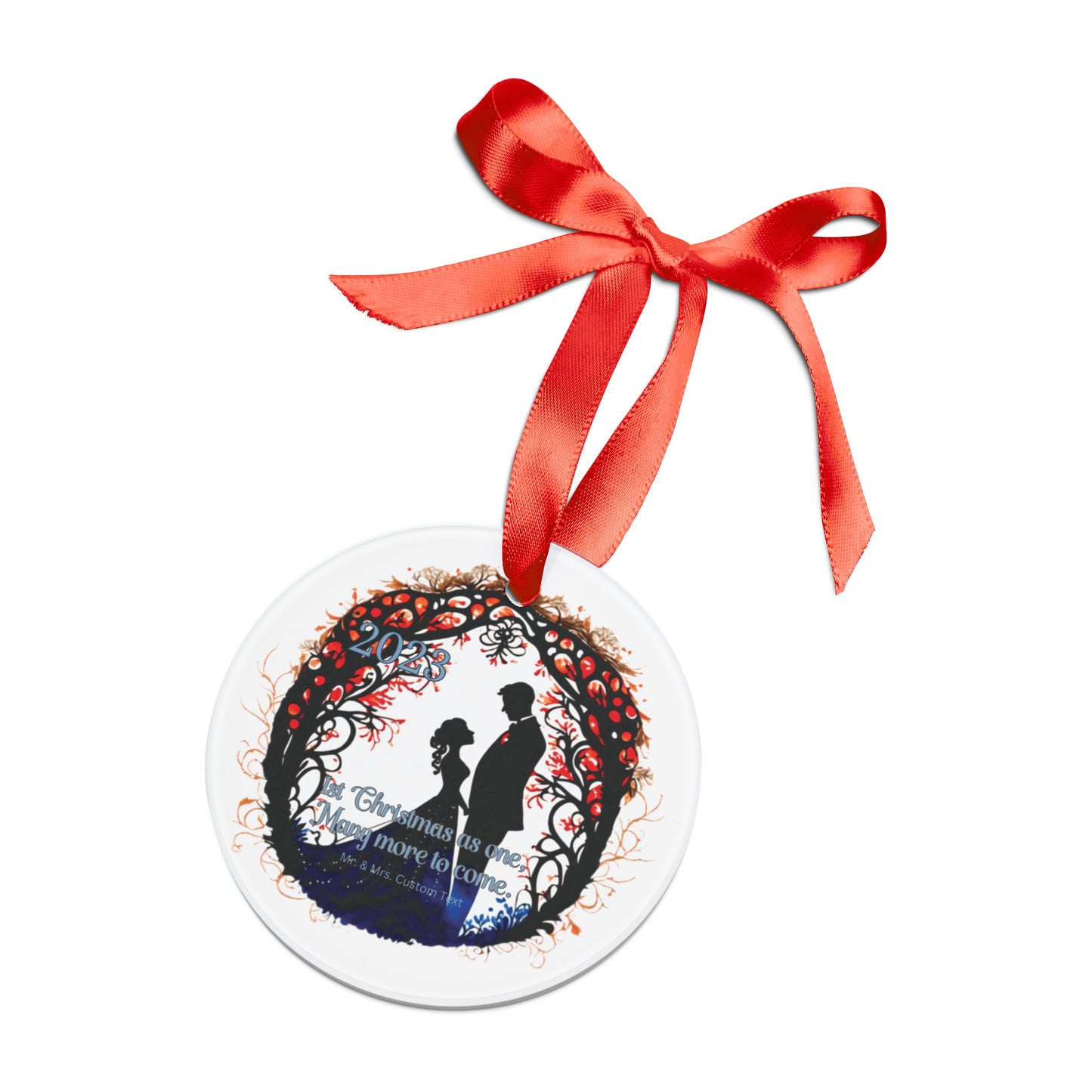 “1st Christmas as One” Mr & Mrs Acrylic Ornament with Ribbon