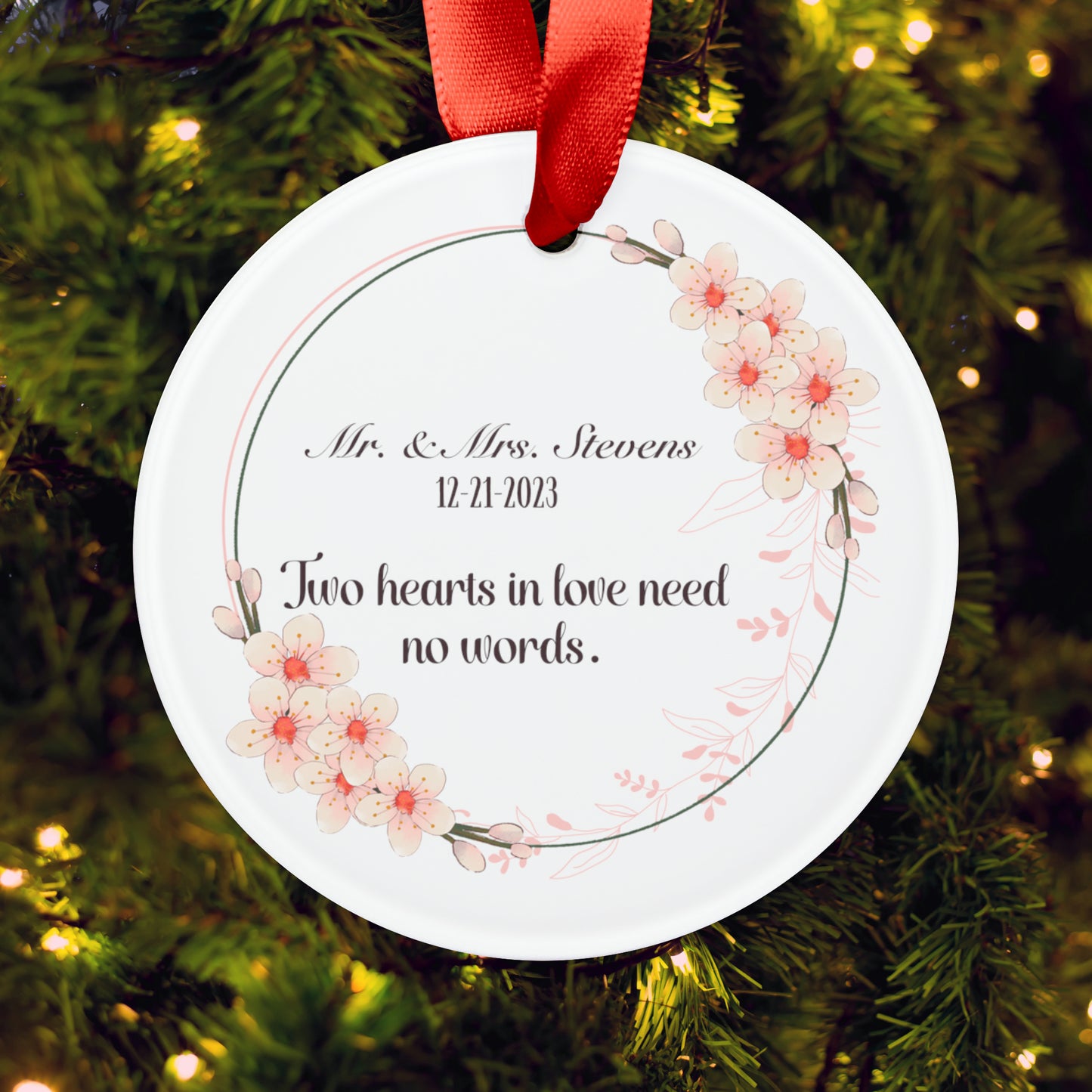 Style 1 Mr and Mrs 1st Christmas Watercolor Personalized Acrylic Ornament with Ribbon