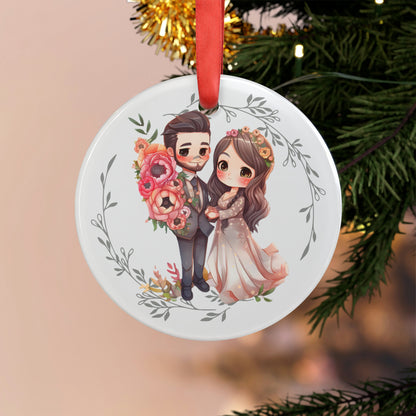 Style 3 Mr and Mrs 1st Christmas Watercolor Personalized Acrylic Ornament with Ribbon