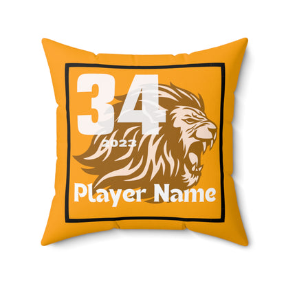 Back of basketball throw pillow in gold.