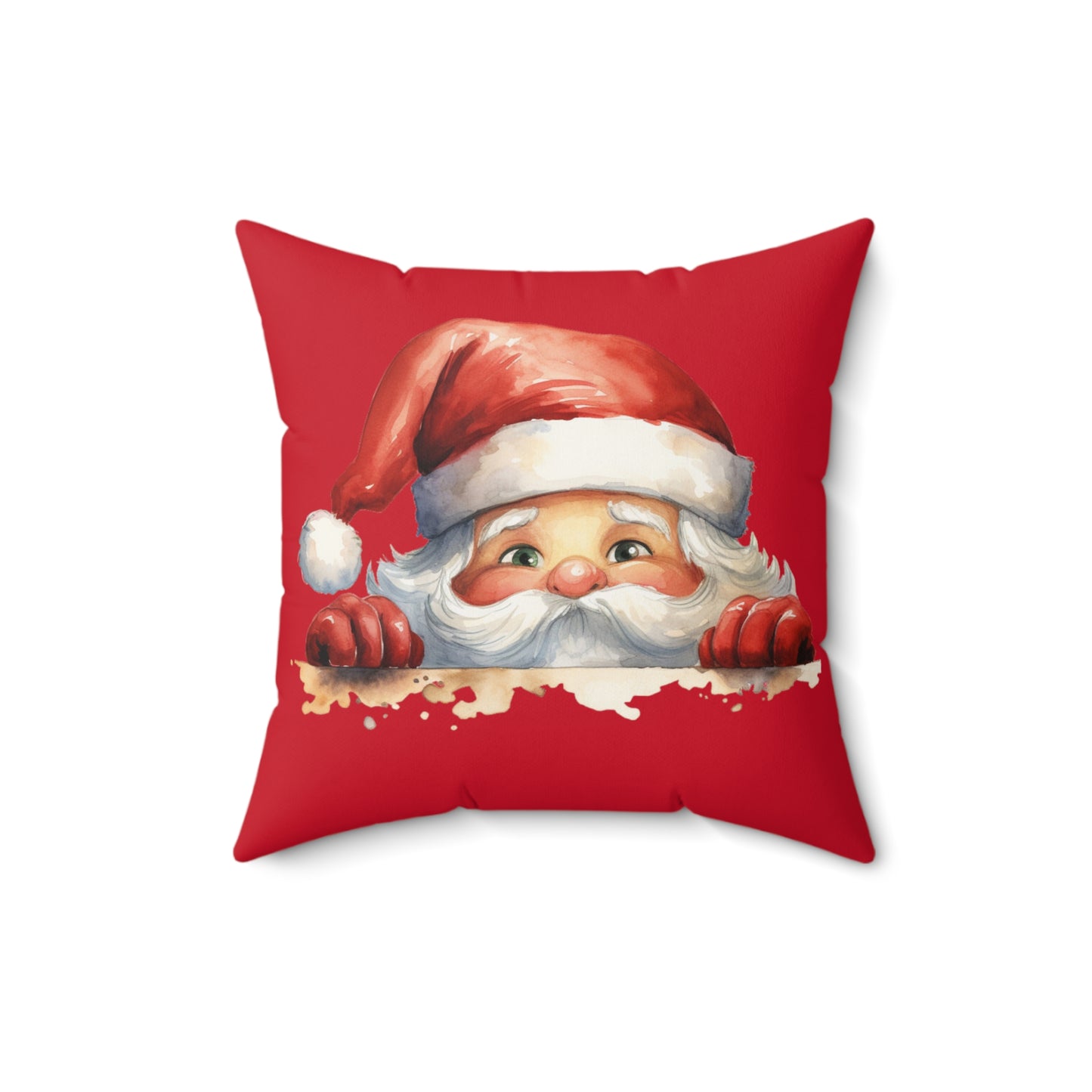 Peeking Santa Red Polyester Square Pillow