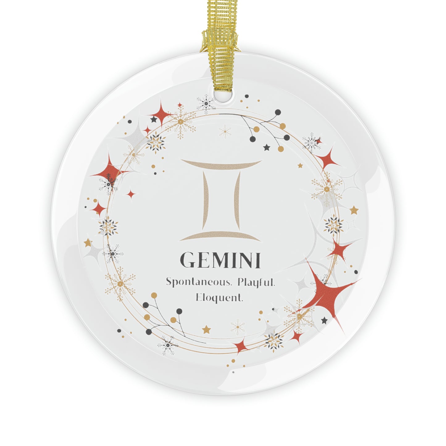 Glass zodiac ornament in Gemini front view.