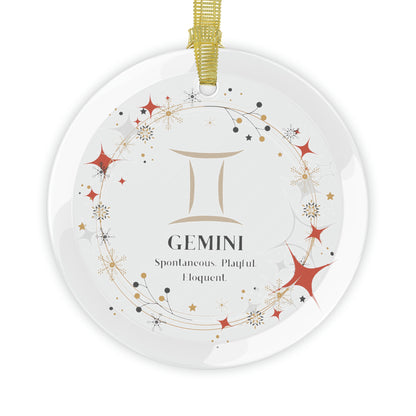 Glass zodiac ornament in Gemini front view.