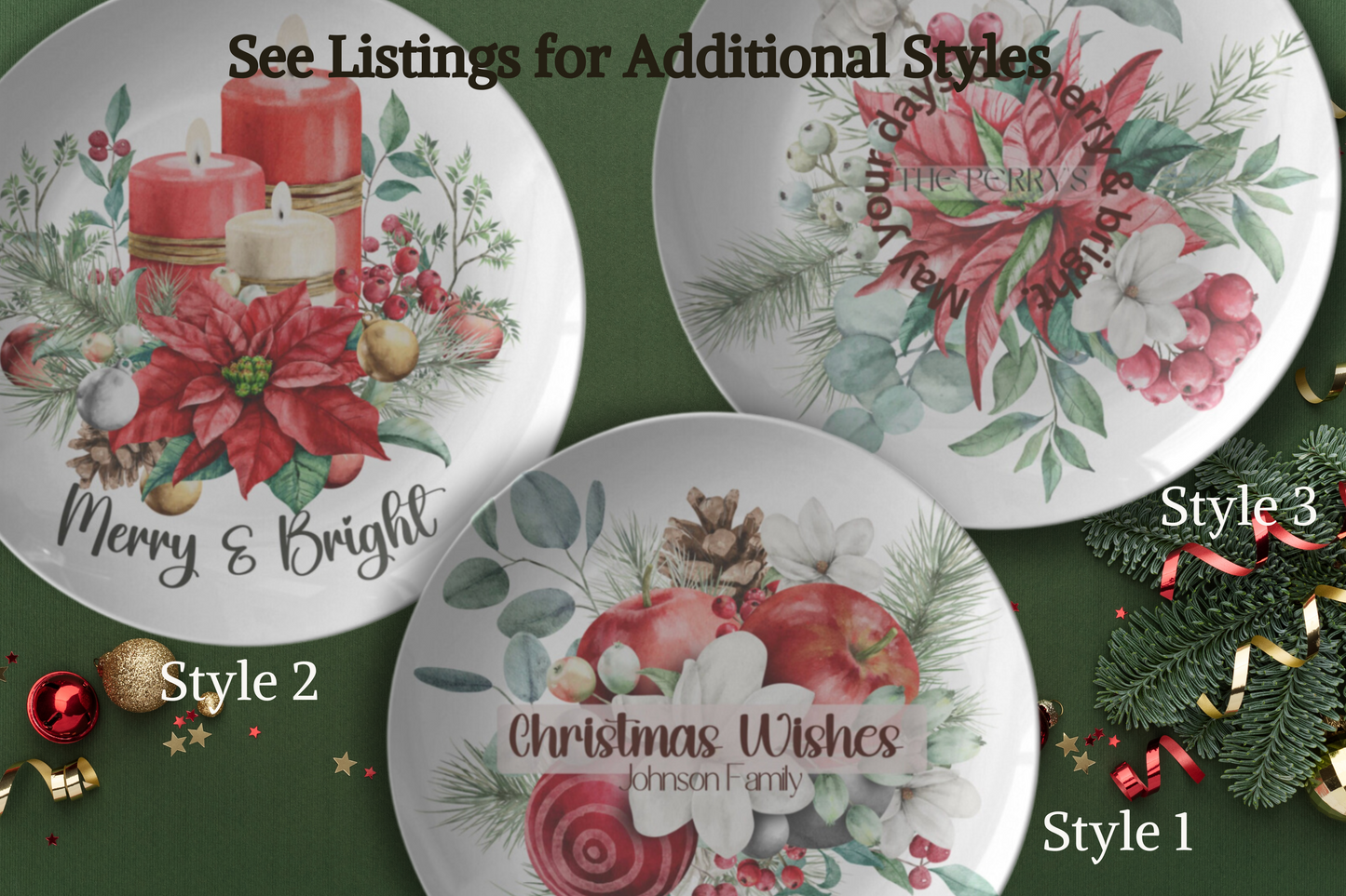 Merry & Bright Plate options in three styles.