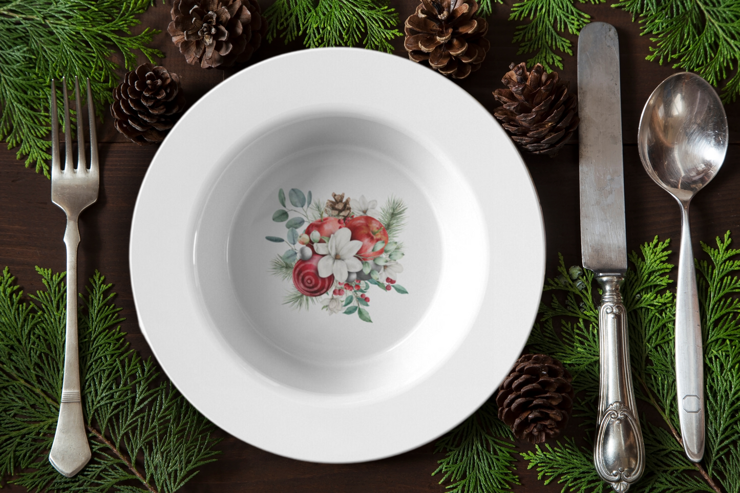 Merry & Bright bowl in style 1 as table setting.