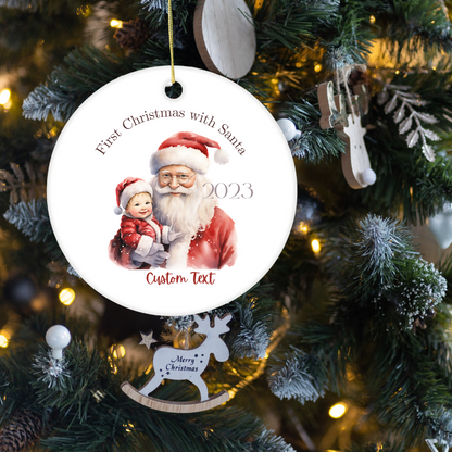 BABYS FIRST CHRISTMAS with Santa Ceramic Ornament