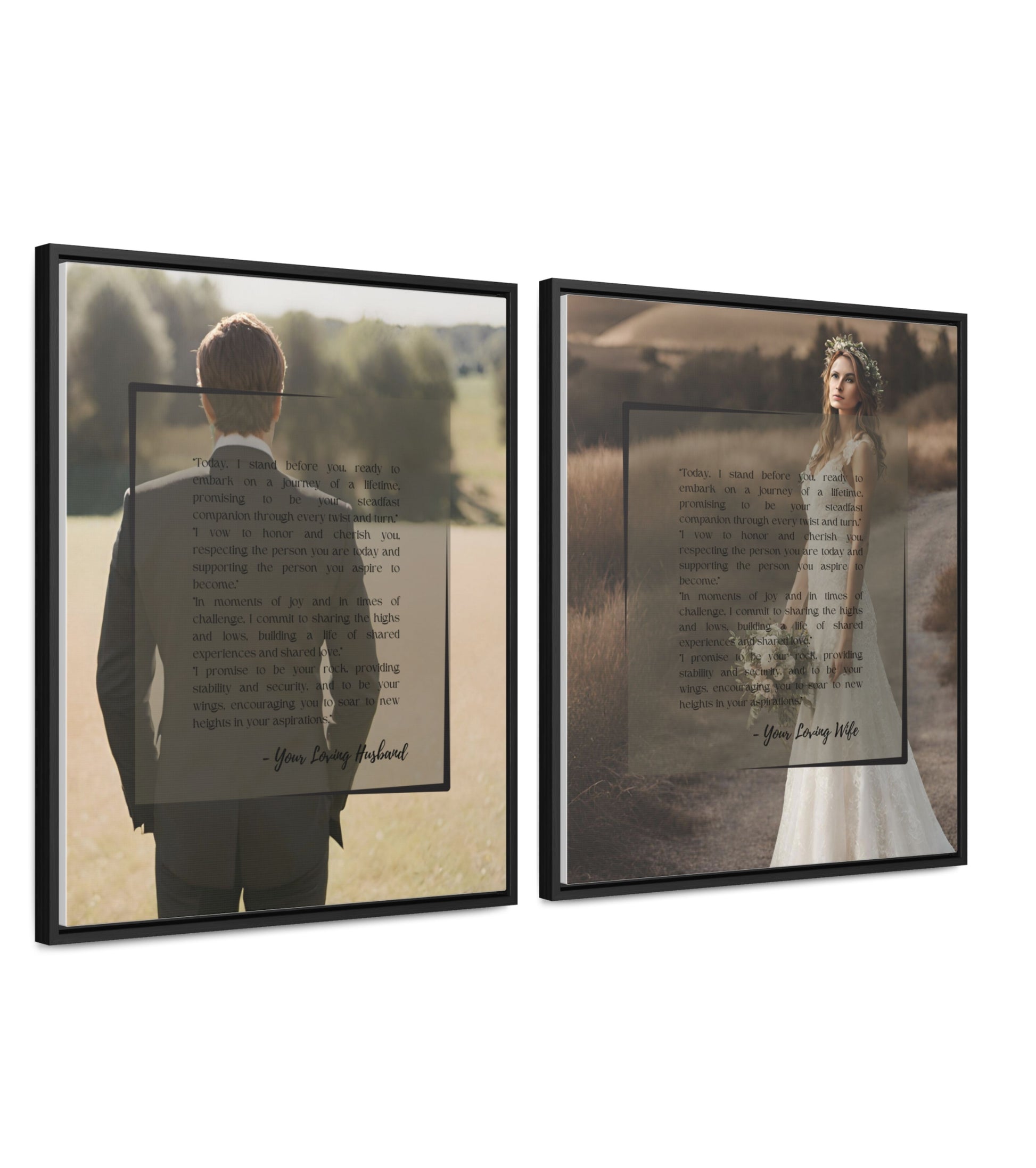 Vows STY 2 - Set of 2 Wedding Vows In framed walnut canvas option.