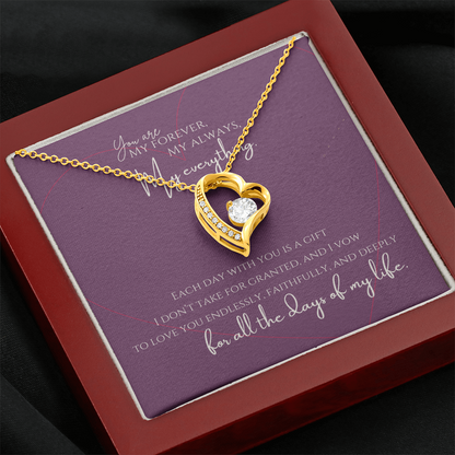 “Forever, Always, Everything” Heart Necklace - White or Yellow Gold