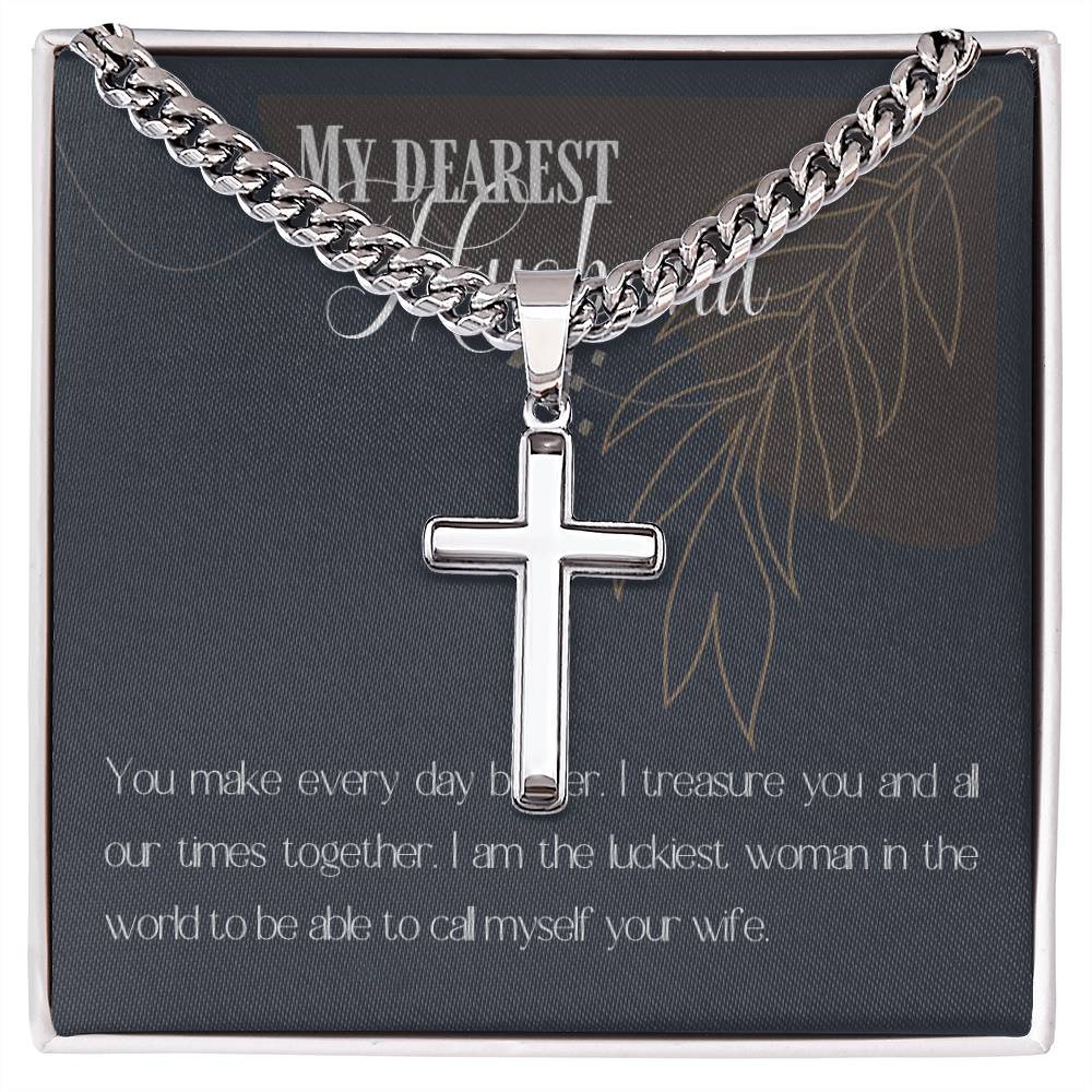 Men's Cross Necklace “My Dearest Husband”