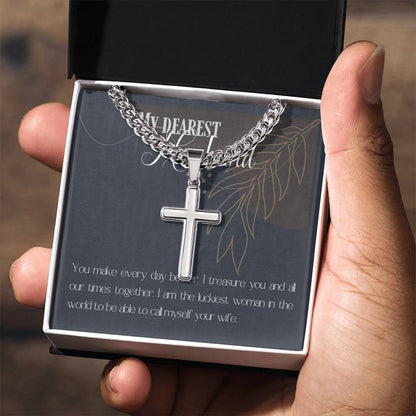 Men's Cross Necklace “My Dearest Husband”