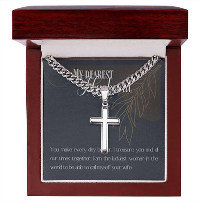 Men's Cross Necklace “My Dearest Husband”