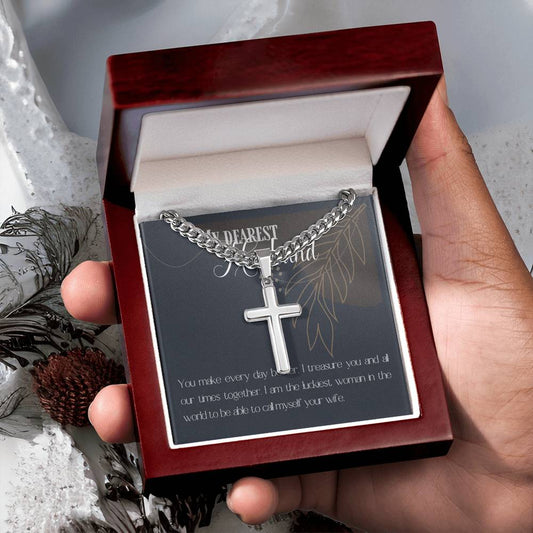 Men's Cross Necklace “My Dearest Husband”