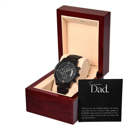 “Guidance & Wisdom” Black Chronograph Watch - Gift for Dad