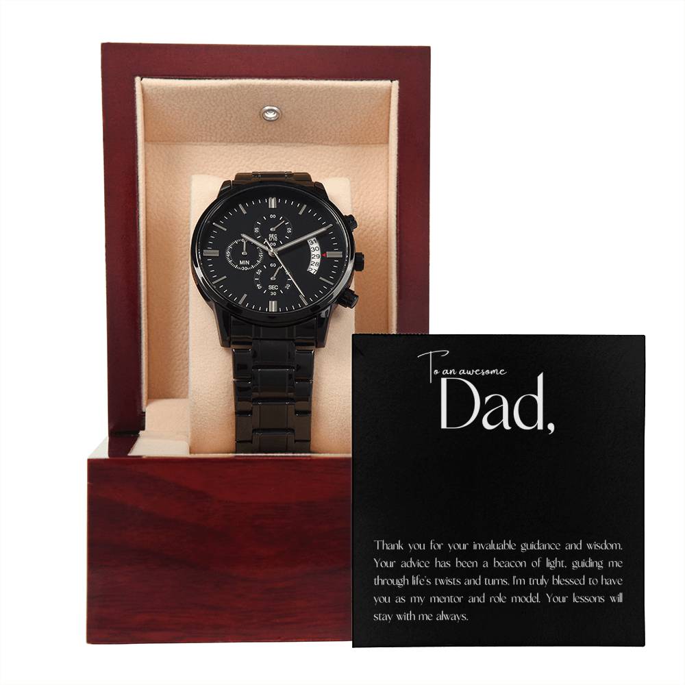 “Guidance & Wisdom” Black Chronograph Watch - Gift for Dad