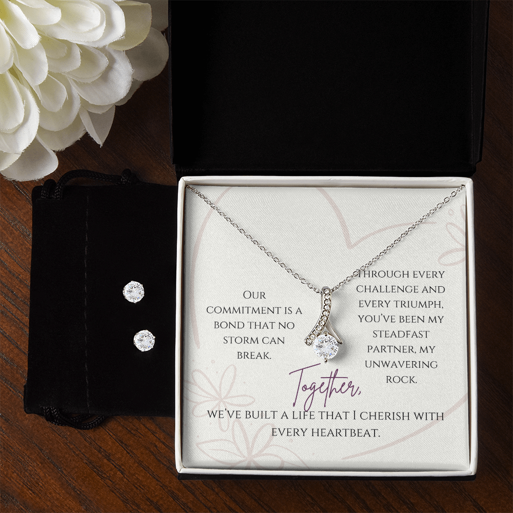 “Cherish Every Heartbeat” Necklace and Earring Set - White Gold