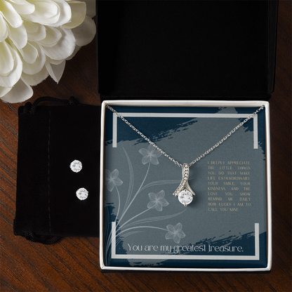 "Greatest Treasure" Necklace & Earring Set - White Gold