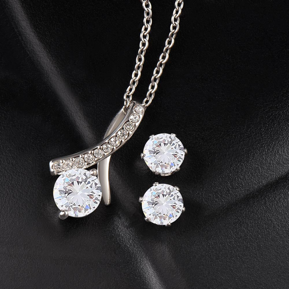 “Cherish Every Heartbeat” Necklace and Earring Set - White Gold