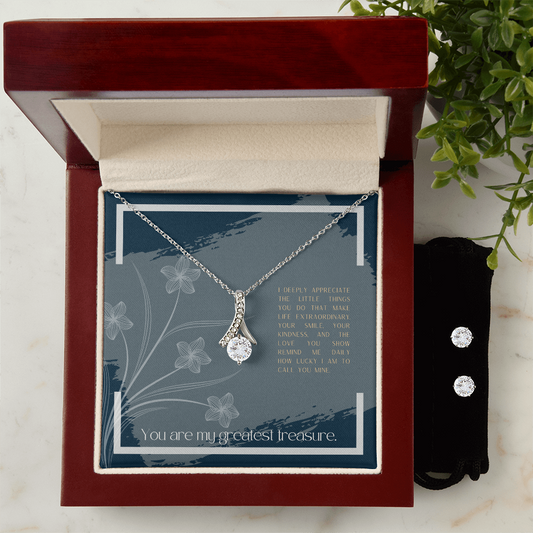 "Greatest Treasure" Necklace & Earring Set - White Gold