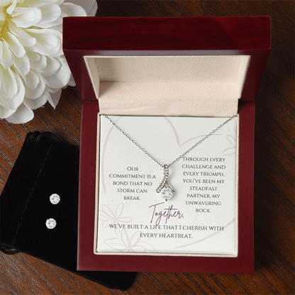 “Cherish Every Heartbeat” Necklace and Earring Set - White Gold