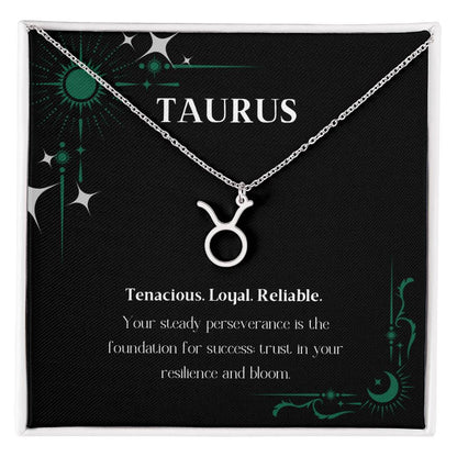 Stainless Steel Zodiac charm necklace in elegant black box, showcasing intricate astrological designs.