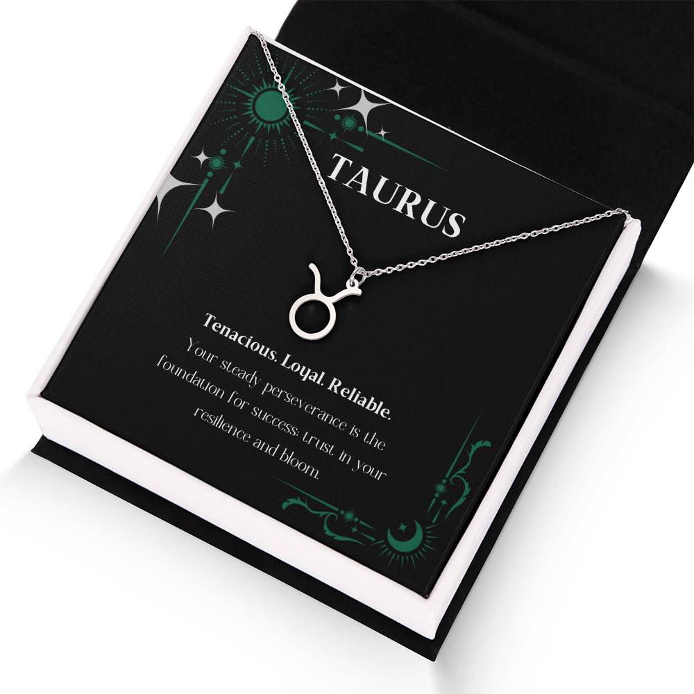 Stainless Steel Zodiac charm necklace in elegant black box, showcasing intricate astrological designs.