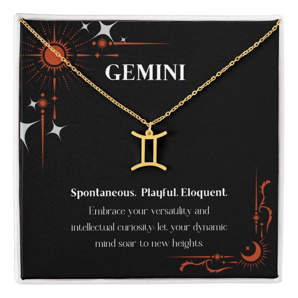 Gold Zodiac charm necklace in elegant black box, showcasing intricate astrological designs.