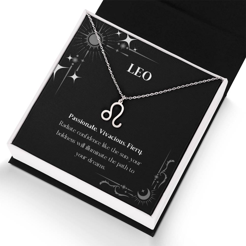 Stainless Steel Zodiac charm necklace in elegant black box, showcasing intricate astrological designs.