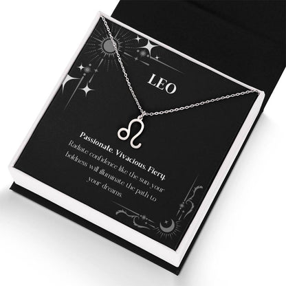 Stainless Steel Zodiac charm necklace in elegant black box, showcasing intricate astrological designs.