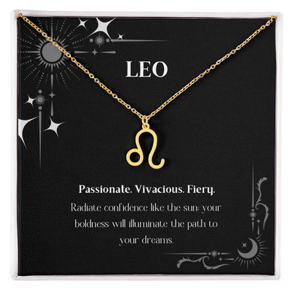 Gold Zodiac charm necklace in elegant black box, showcasing intricate astrological designs.