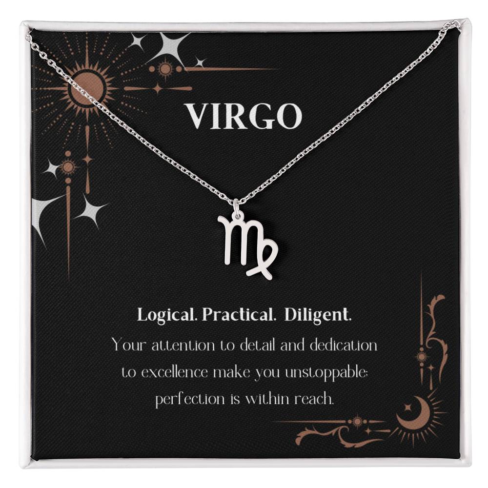 Stainless Steel Zodiac charm necklace in elegant black box, showcasing intricate astrological designs.