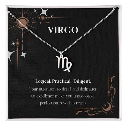 Stainless Steel Zodiac charm necklace in elegant black box, showcasing intricate astrological designs.