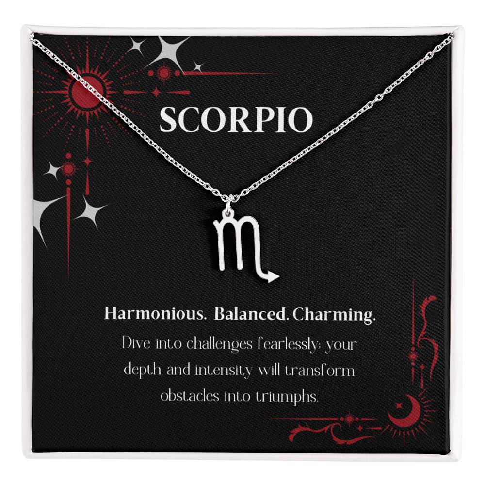 Stainless Steel Zodiac charm necklace in elegant black box, showcasing intricate astrological designs.