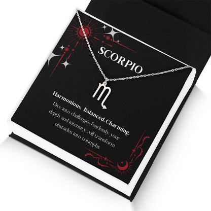 Stainless Steel Zodiac charm necklace in elegant black box, showcasing intricate astrological designs.