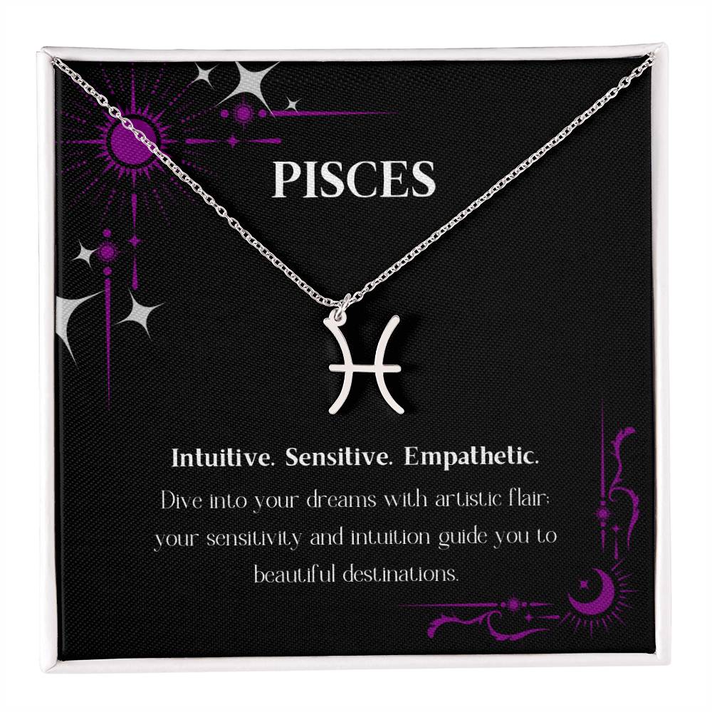 Stainless Steel Zodiac charm necklace in elegant black box, showcasing intricate astrological designs.