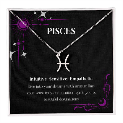 Stainless Steel Zodiac charm necklace in elegant black box, showcasing intricate astrological designs.