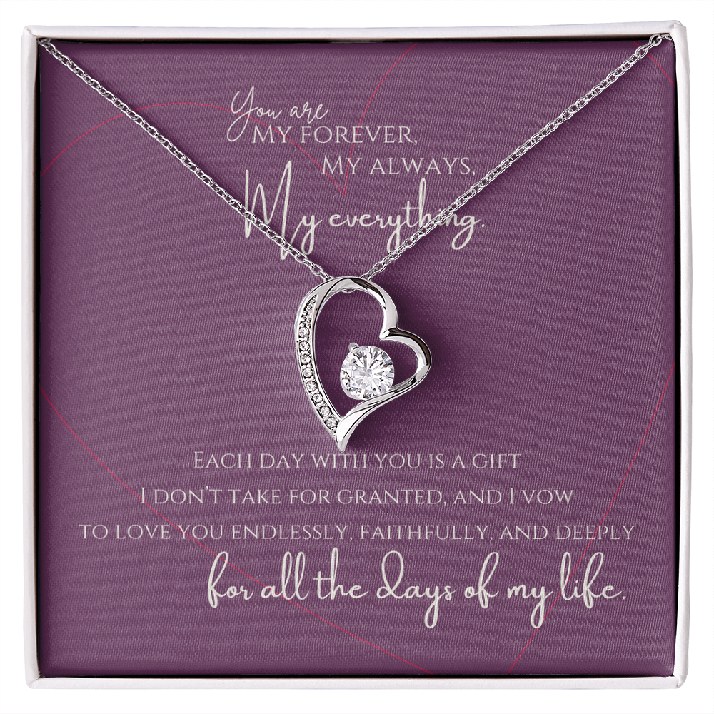 “Forever, Always, Everything” Heart Necklace - White or Yellow Gold