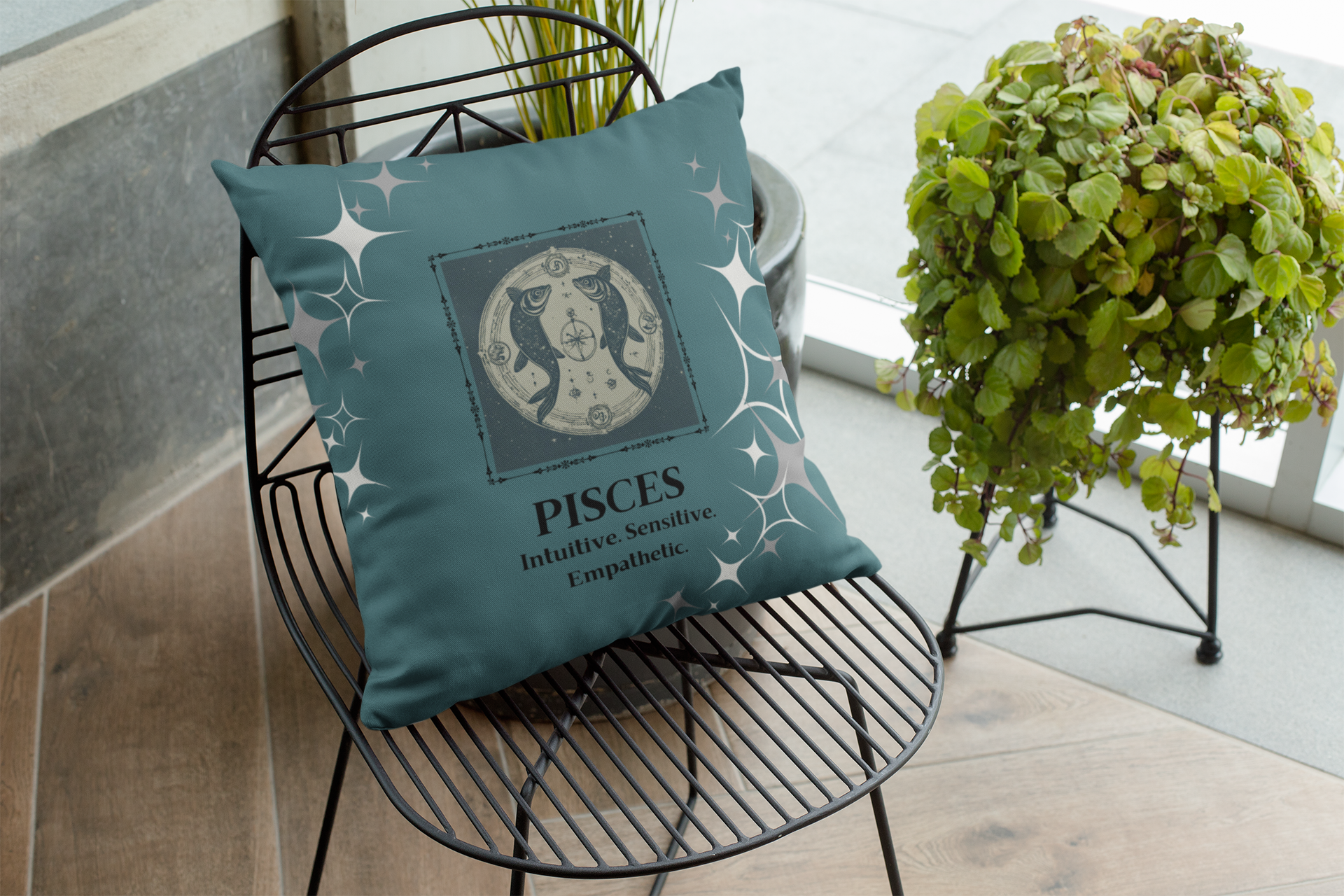 Zodiac throw pillow in Teal.