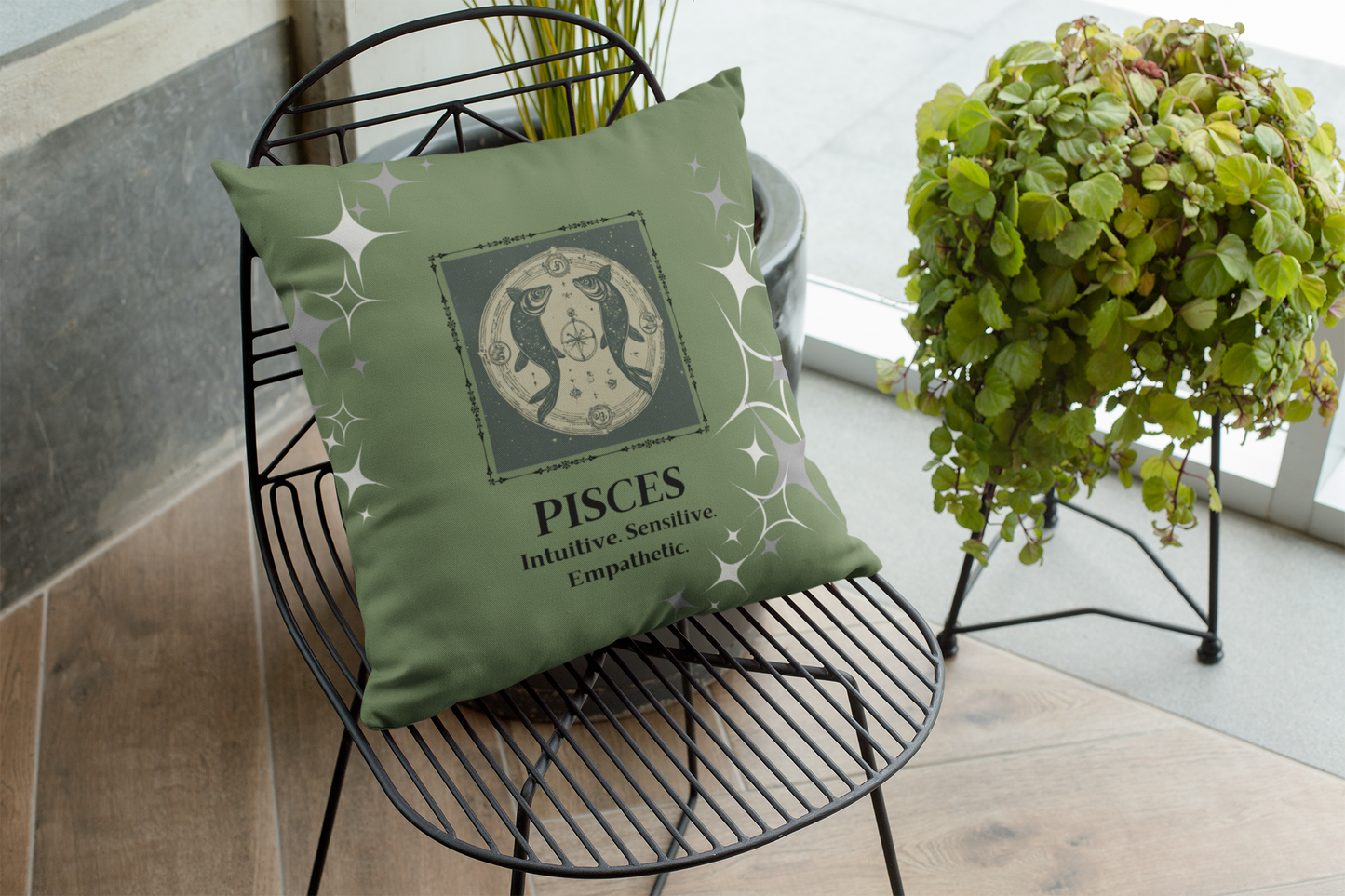 Zodiac throw pillow in Olive.