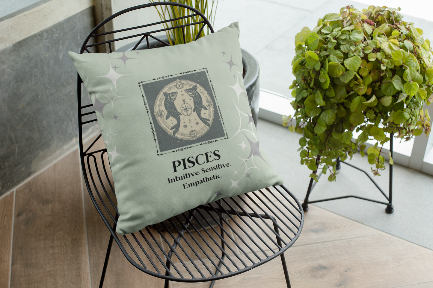 Zodiac throw pillow in Spring Mint.