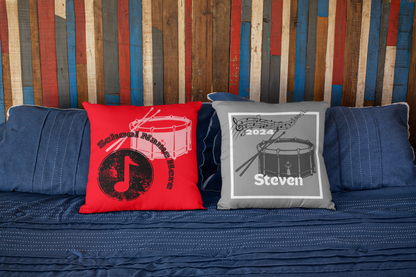 Set of school band throw pillows in red and grey.