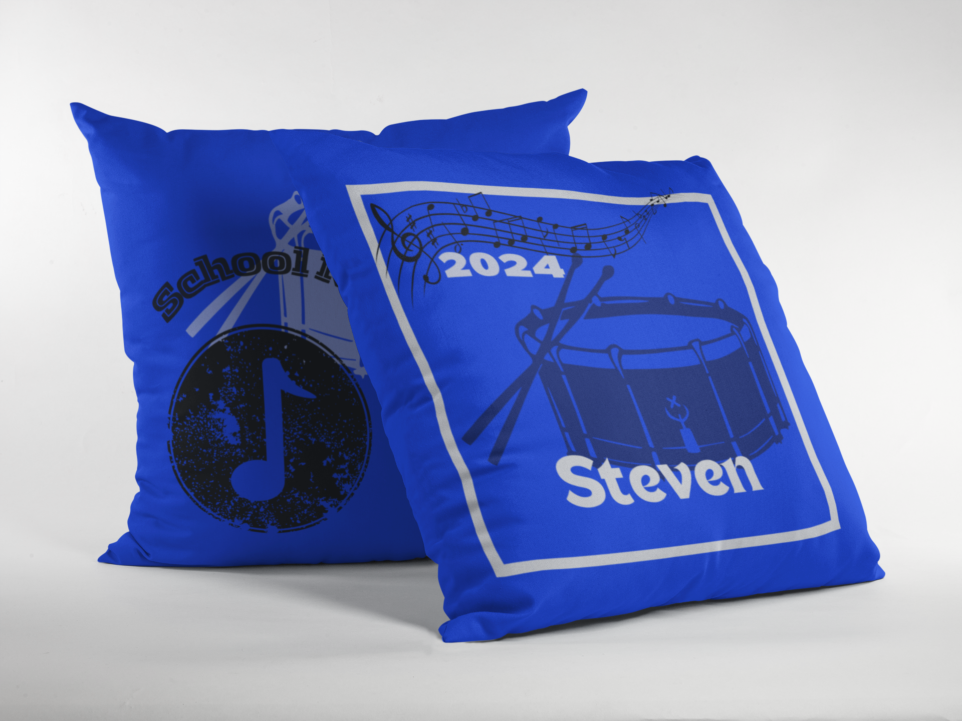 Set of school band throw pillows in blue.