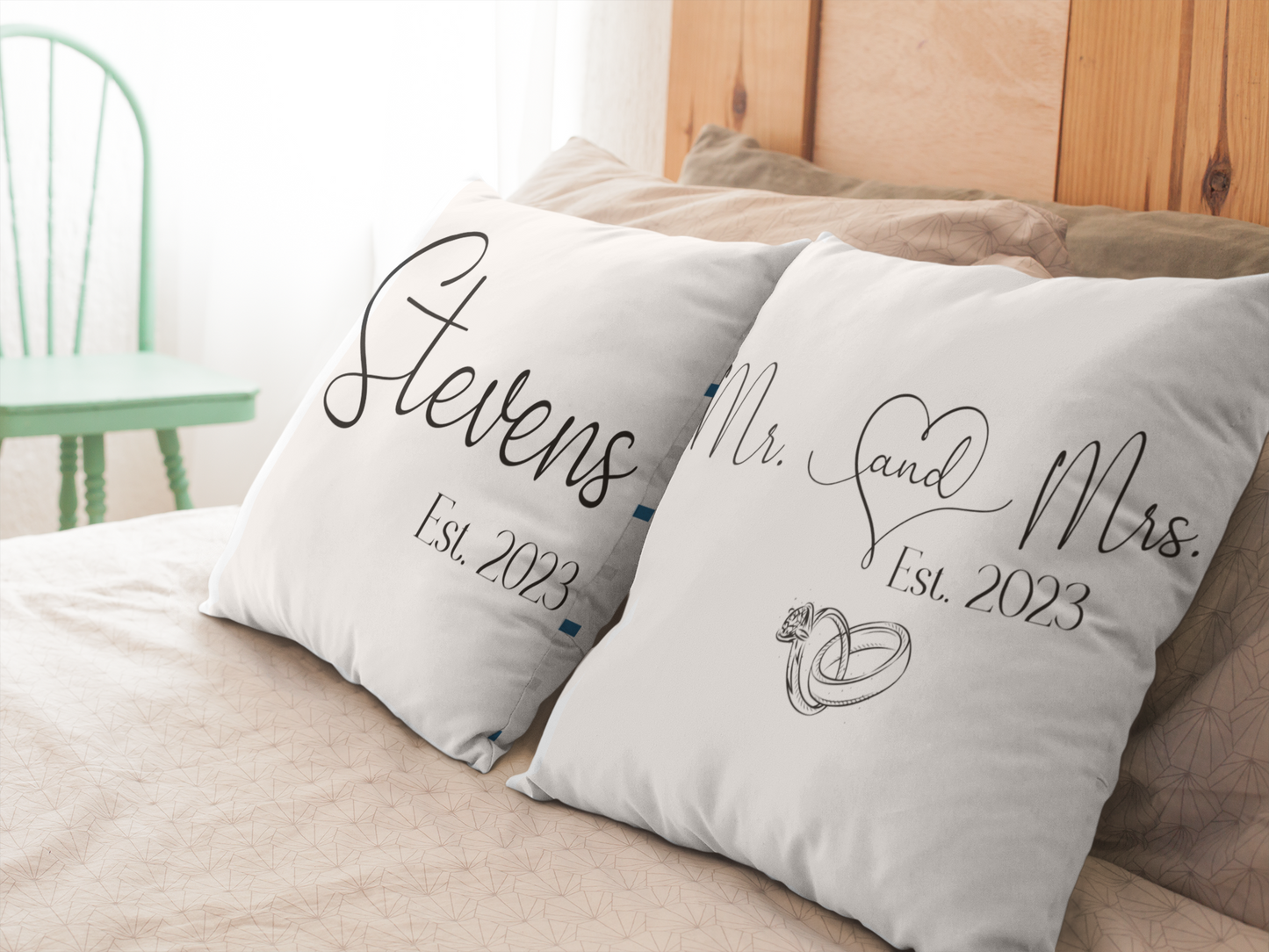 Mr and Mrs Last Name Custom Square Pillow Case with Inserts