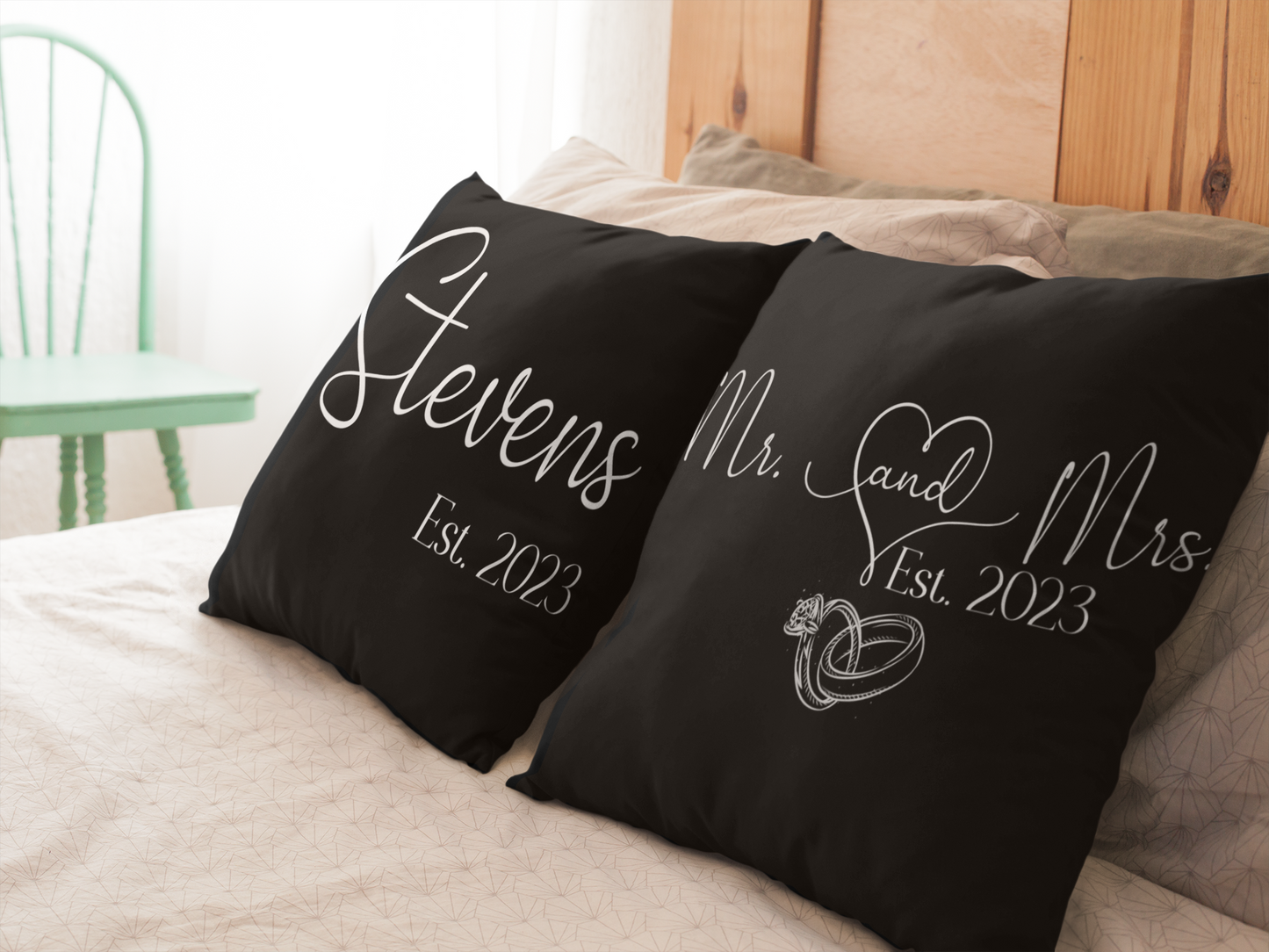 Mr and Mrs Last Name Custom Square Pillow Case with Inserts