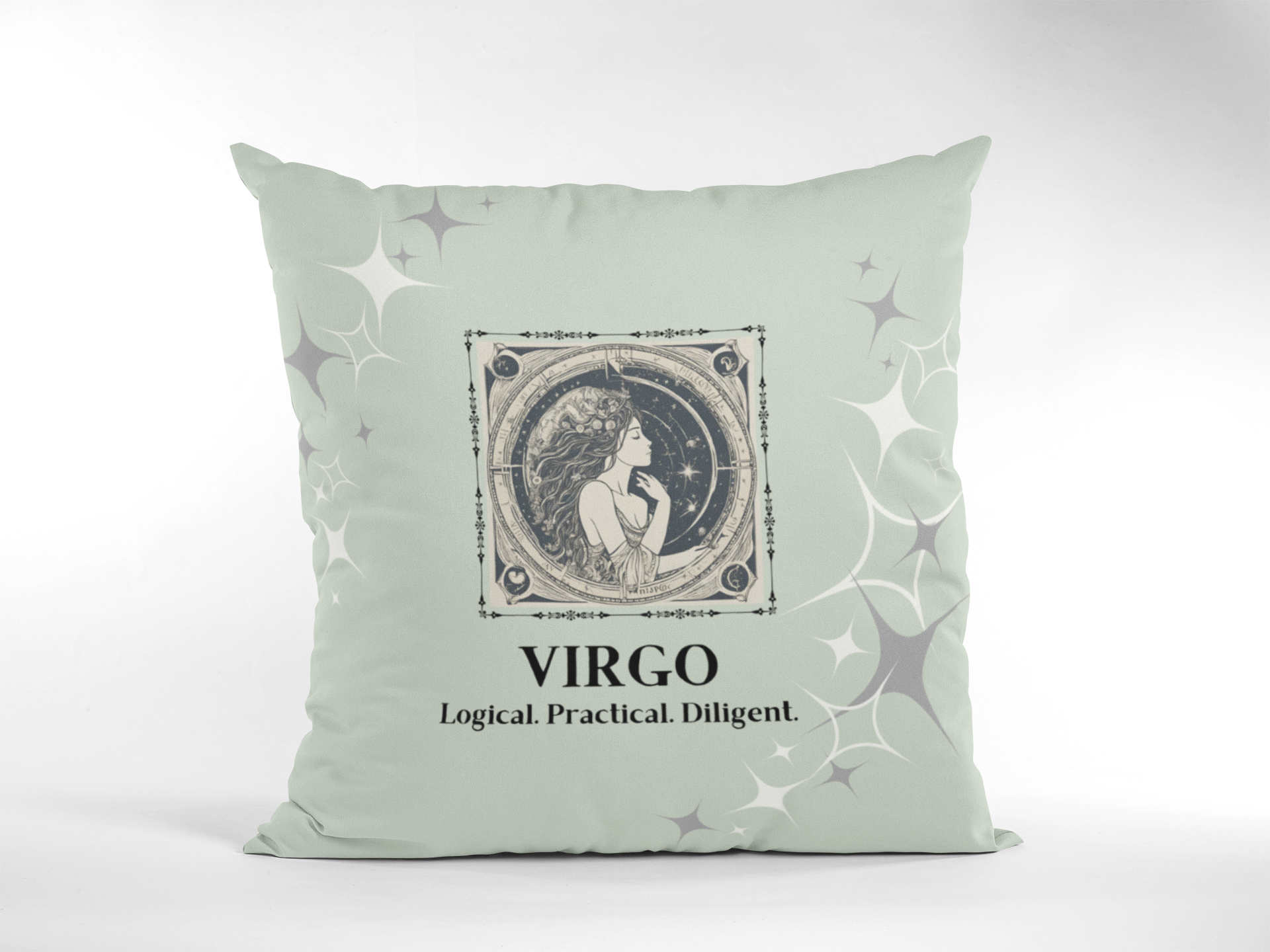 Virgo Zodiac Throw Pillow displayed in Mint.