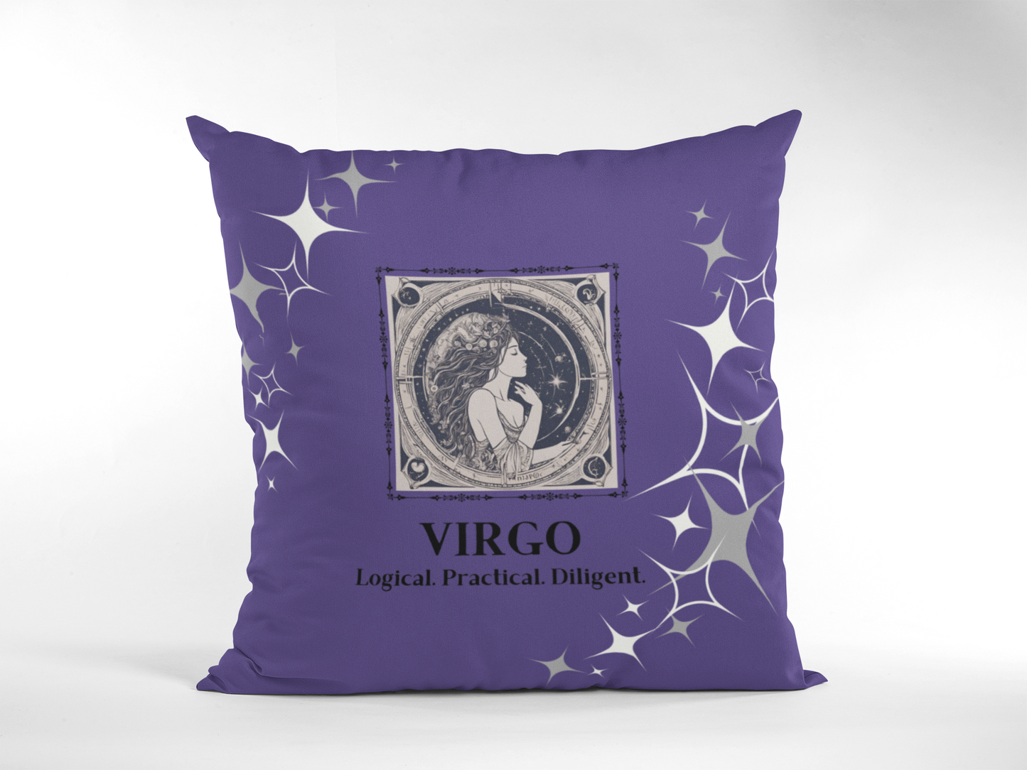 Virgo Zodiac Throw Pillow displayed in Purple Passion.