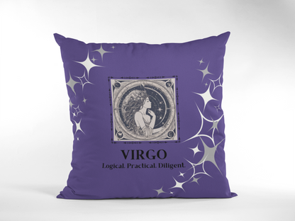 Virgo Zodiac Throw Pillow displayed in Purple Passion.